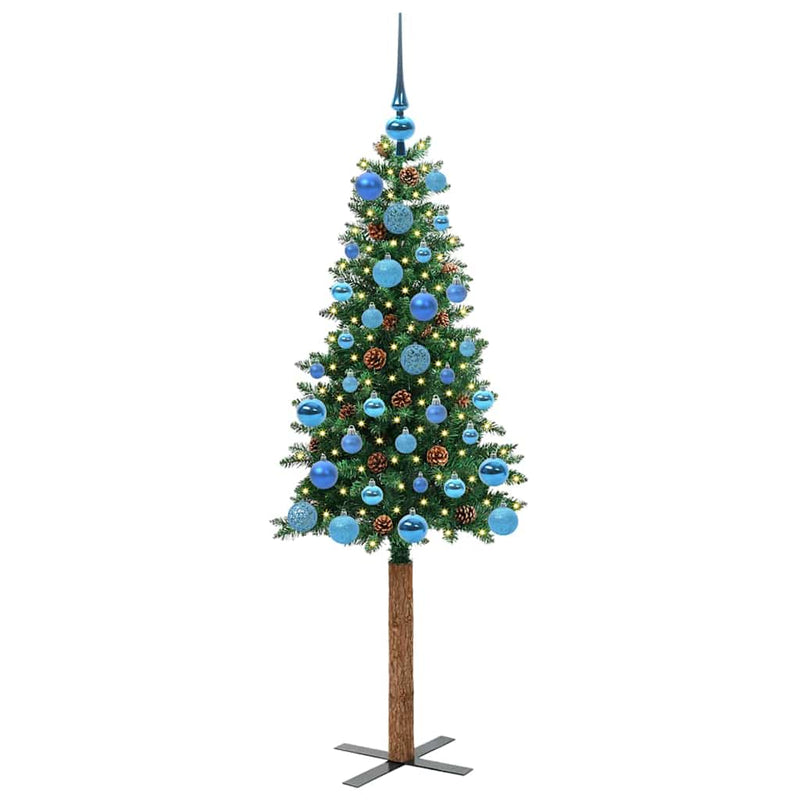 Afbeelding laden in galerijviewer, Vidaxl slanke kerstboom groen 150 cm pvc en massief dennenhout
