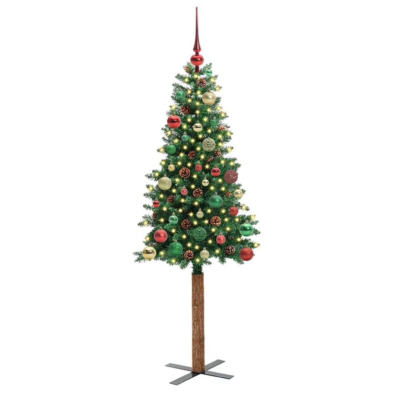 Afbeelding laden in galerijviewer, Vidaxl slanke kerstboom groen 150 cm pvc en massief dennenhout
