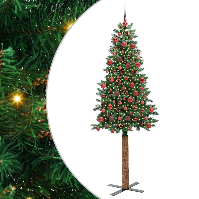 Afbeelding laden in galerijviewer, Vidaxl slanke kerstboom groen 180 cm pvc en massief dennenhout
