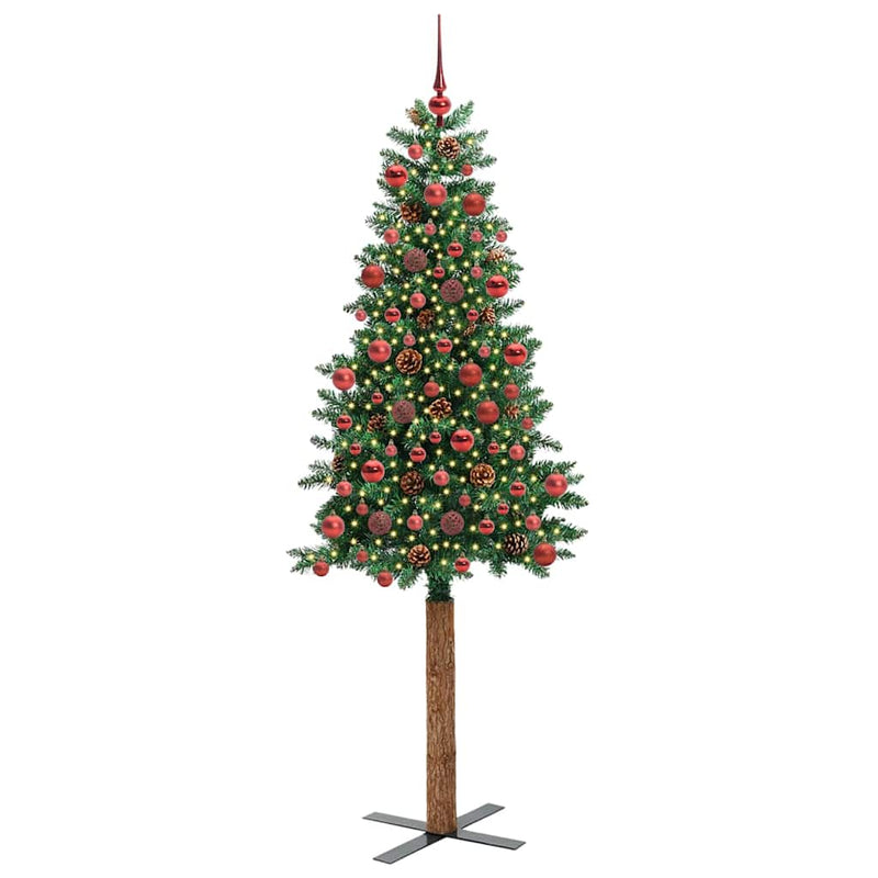 Afbeelding laden in galerijviewer, Vidaxl slanke kerstboom groen 180 cm pvc en massief dennenhout
