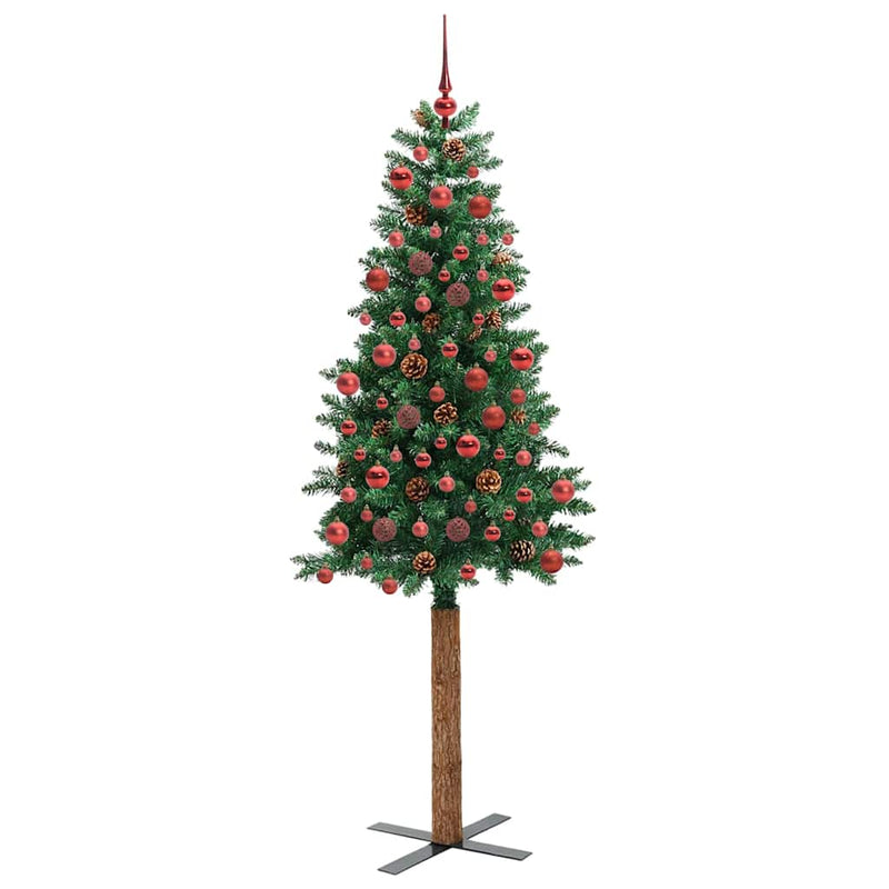 Afbeelding laden in galerijviewer, Vidaxl slanke kerstboom groen 180 cm pvc en massief dennenhout
