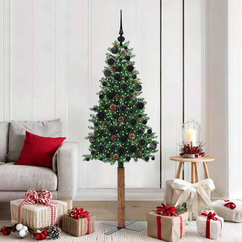 Afbeelding laden in galerijviewer, Vidaxl slanke kerstboom groen 180 cm pvc en massief dennenhout
