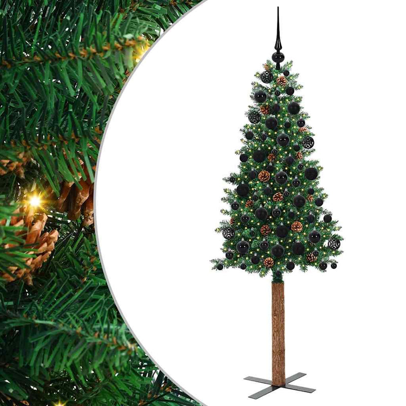 Afbeelding laden in galerijviewer, Vidaxl slanke kerstboom groen 180 cm pvc en massief dennenhout
