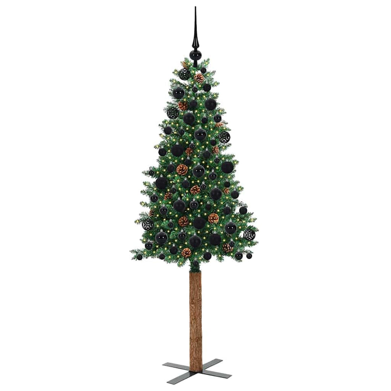 Afbeelding laden in galerijviewer, Vidaxl slanke kerstboom groen 180 cm pvc en massief dennenhout
