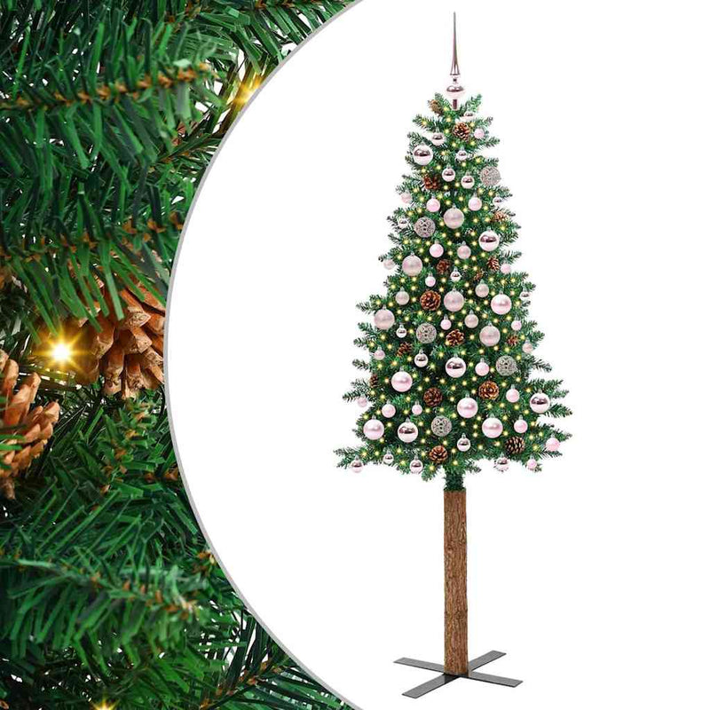 Afbeelding laden in galerijviewer, Vidaxl slanke kerstboom groen 180 cm pvc en massief dennenhout
