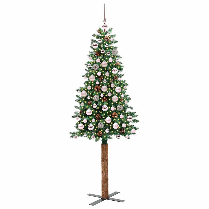 Afbeelding laden in galerijviewer, Vidaxl slanke kerstboom groen 180 cm pvc en massief dennenhout
