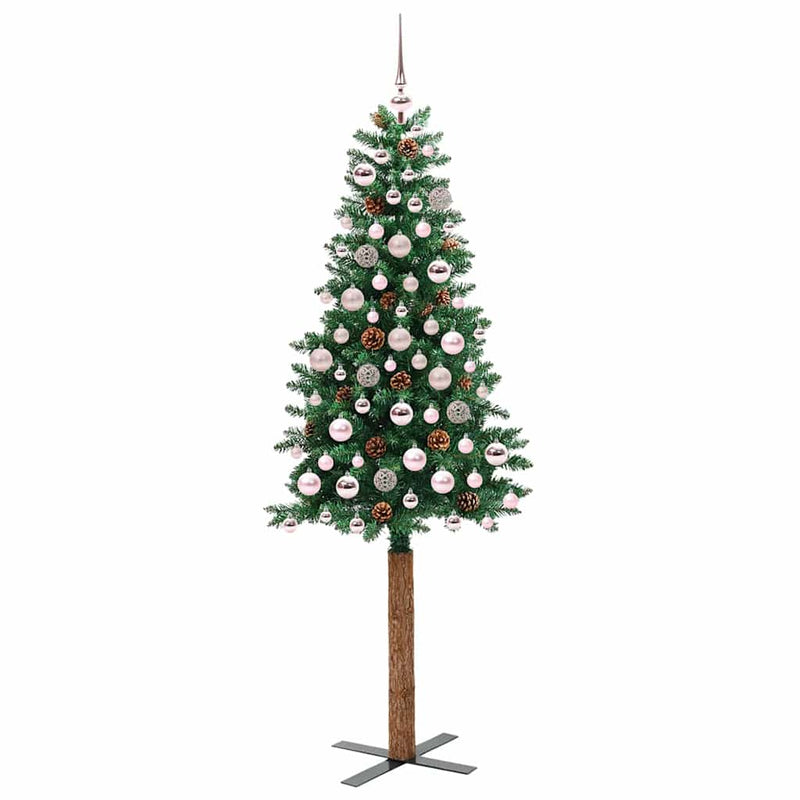 Afbeelding laden in galerijviewer, Vidaxl slanke kerstboom groen 180 cm pvc en massief dennenhout
