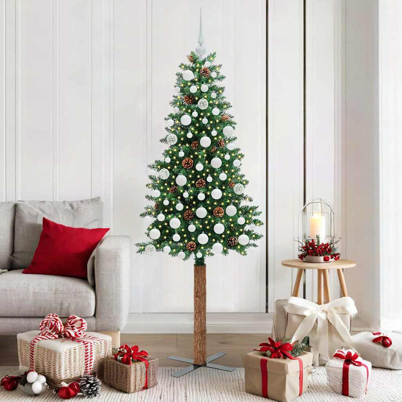 Afbeelding laden in galerijviewer, Vidaxl slanke kerstboom groen 180 cm pvc en massief dennenhout
