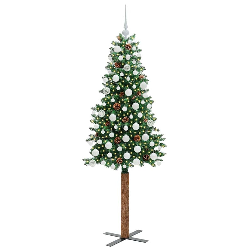 Afbeelding laden in galerijviewer, Vidaxl slanke kerstboom groen 180 cm pvc en massief dennenhout
