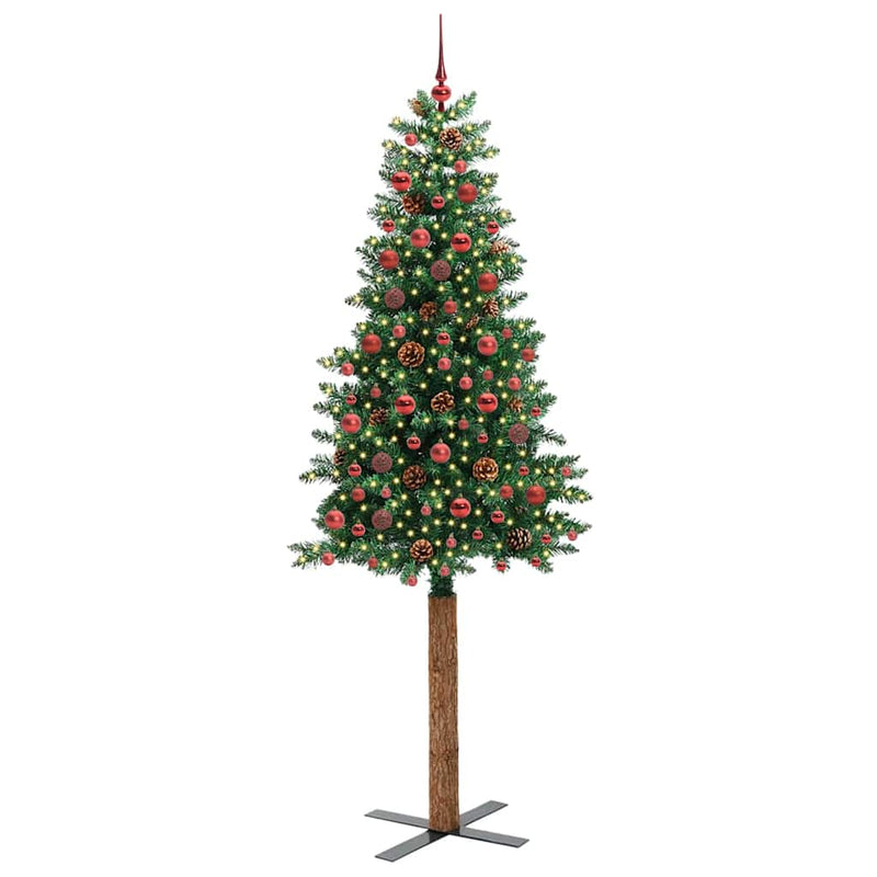 Afbeelding laden in galerijviewer, Vidaxl slanke kerstboom groen 210 cm pvc en massief dennenhout
