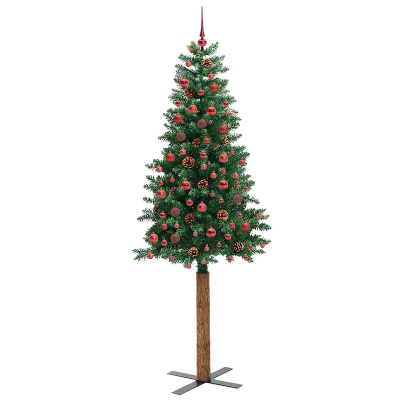 Afbeelding laden in galerijviewer, Vidaxl slanke kerstboom groen 210 cm pvc en massief dennenhout
