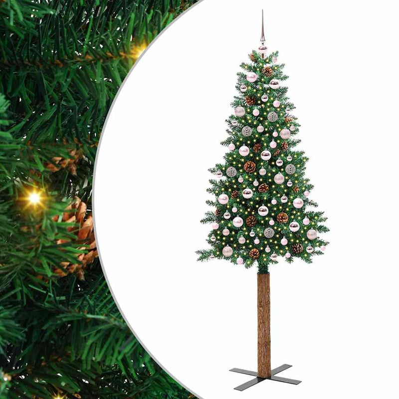 Afbeelding laden in galerijviewer, Vidaxl slanke kerstboom groen 210 cm pvc en massief dennenhout
