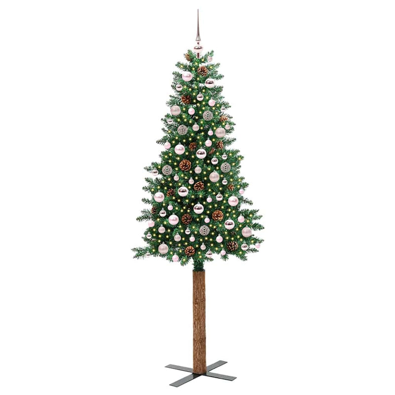 Afbeelding laden in galerijviewer, Vidaxl slanke kerstboom groen 210 cm pvc en massief dennenhout
