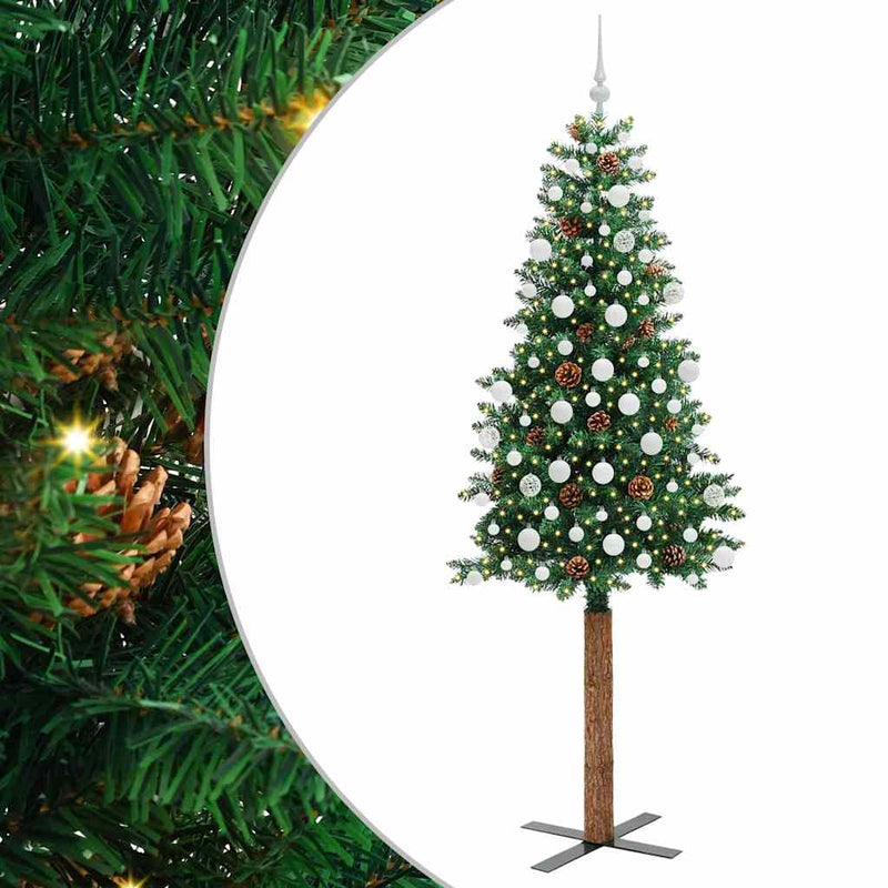 Afbeelding laden in galerijviewer, Vidaxl slanke kerstboom groen 210 cm pvc en massief dennenhout
