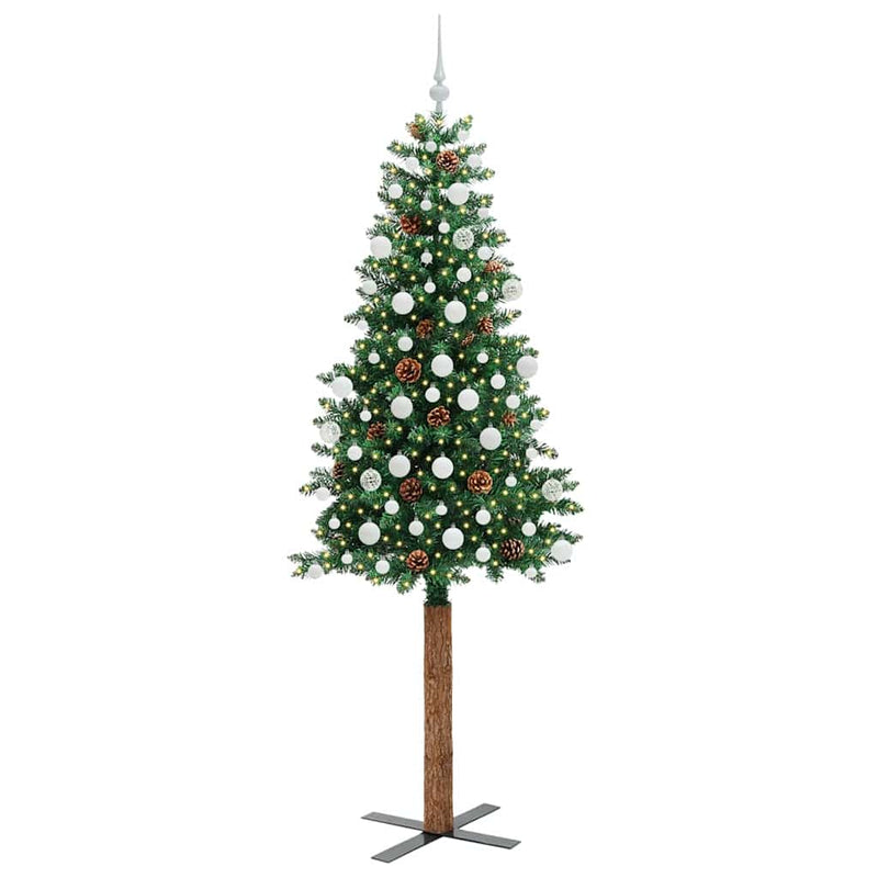 Afbeelding laden in galerijviewer, Vidaxl slanke kerstboom groen 210 cm pvc en massief dennenhout

