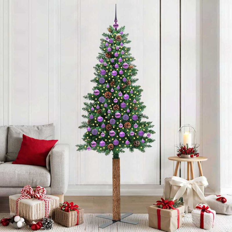 Afbeelding laden in galerijviewer, Vidaxl slanke kerstboom groen 210 cm pvc en massief dennenhout
