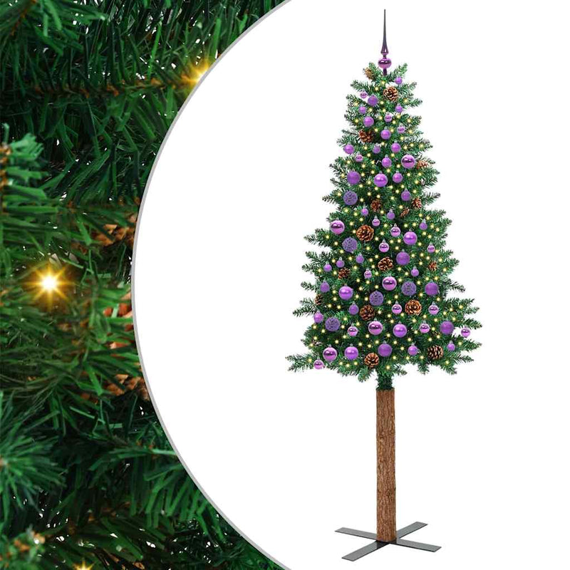 Afbeelding laden in galerijviewer, Vidaxl slanke kerstboom groen 210 cm pvc en massief dennenhout
