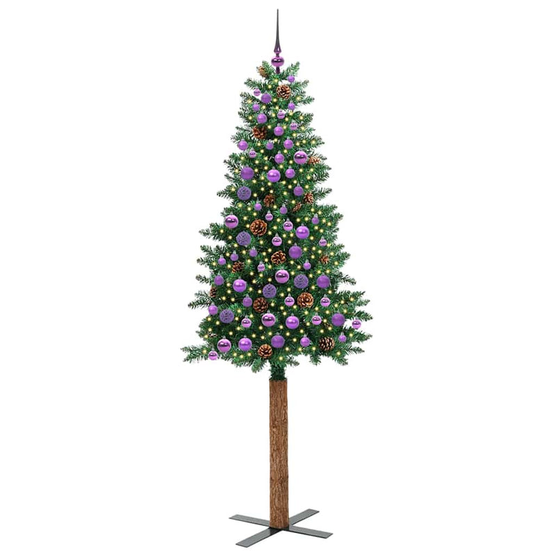 Afbeelding laden in galerijviewer, Vidaxl slanke kerstboom groen 210 cm pvc en massief dennenhout
