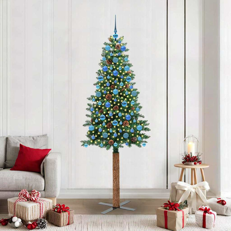 Afbeelding laden in galerijviewer, Vidaxl slanke kerstboom groen 210 cm pvc en massief dennenhout
