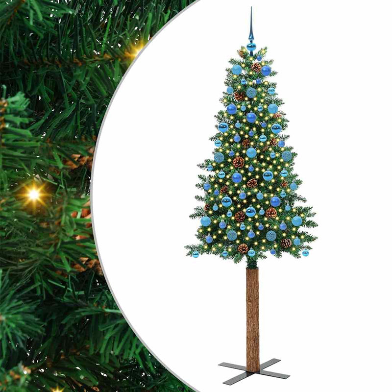 Afbeelding laden in galerijviewer, Vidaxl slanke kerstboom groen 210 cm pvc en massief dennenhout

