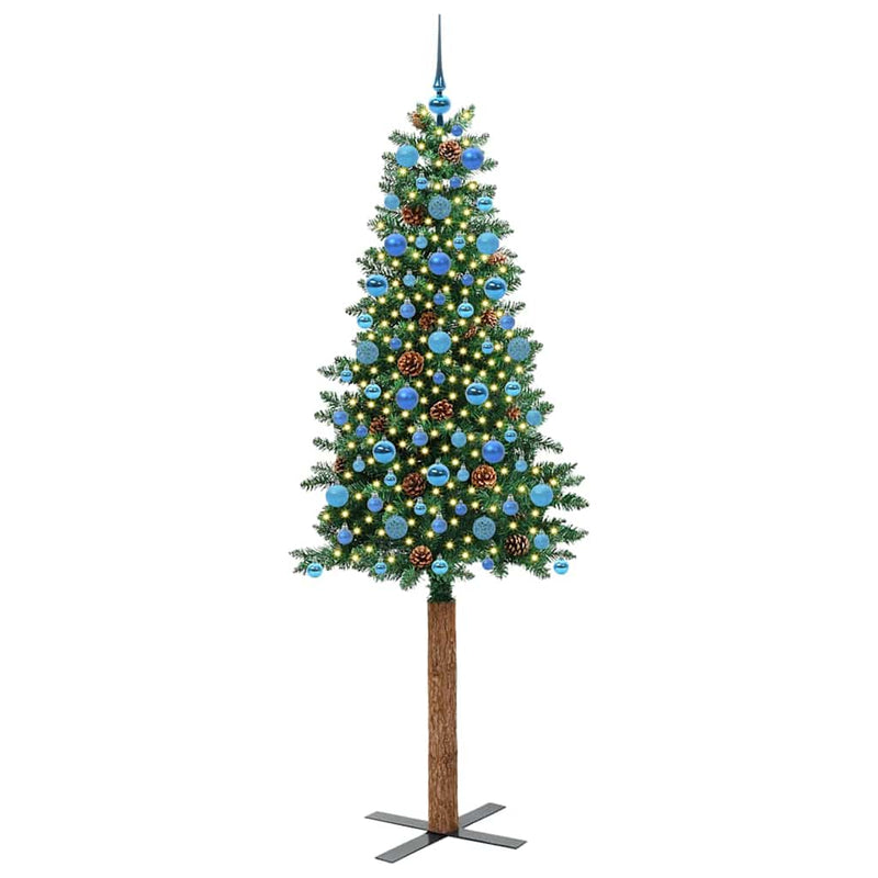 Afbeelding laden in galerijviewer, Vidaxl slanke kerstboom groen 210 cm pvc en massief dennenhout
