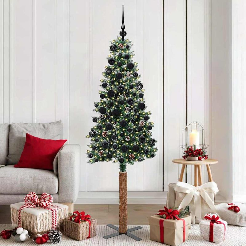 Afbeelding laden in galerijviewer, Vidaxl slanke kerstboom groen 180 cm pvc en massief dennenhout
