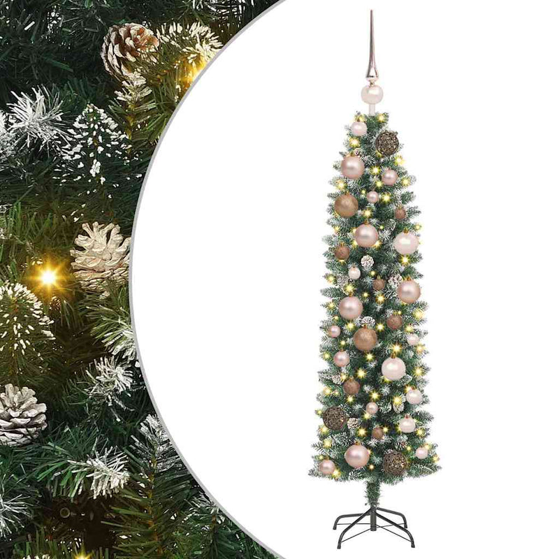 Afbeelding laden in galerijviewer, Vidaxl kunstmatige slanke kerstboom met 150 led groen en wit 120 cm
