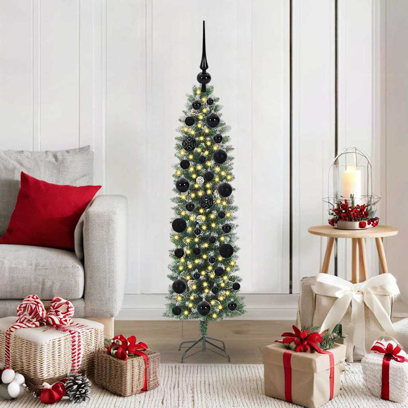 Afbeelding laden in galerijviewer, Vidaxl kunstmatige slanke kerstboom groen en wit 120 cm
