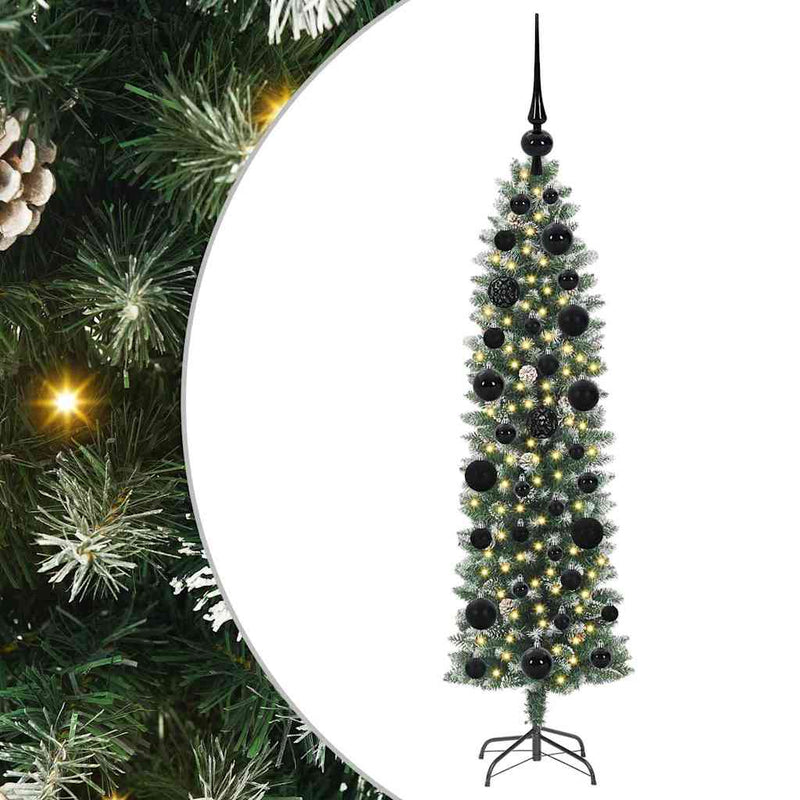 Afbeelding laden in galerijviewer, Vidaxl kunstmatige slanke kerstboom groen en wit 120 cm
