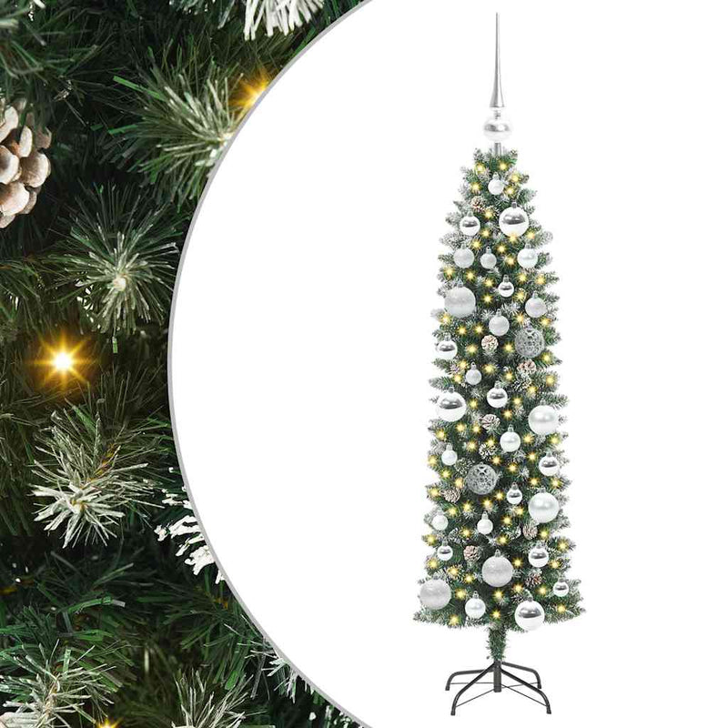 Afbeelding laden in galerijviewer, Vidaxl kunstmatige slanke kerstboom groen en wit 120 cm
