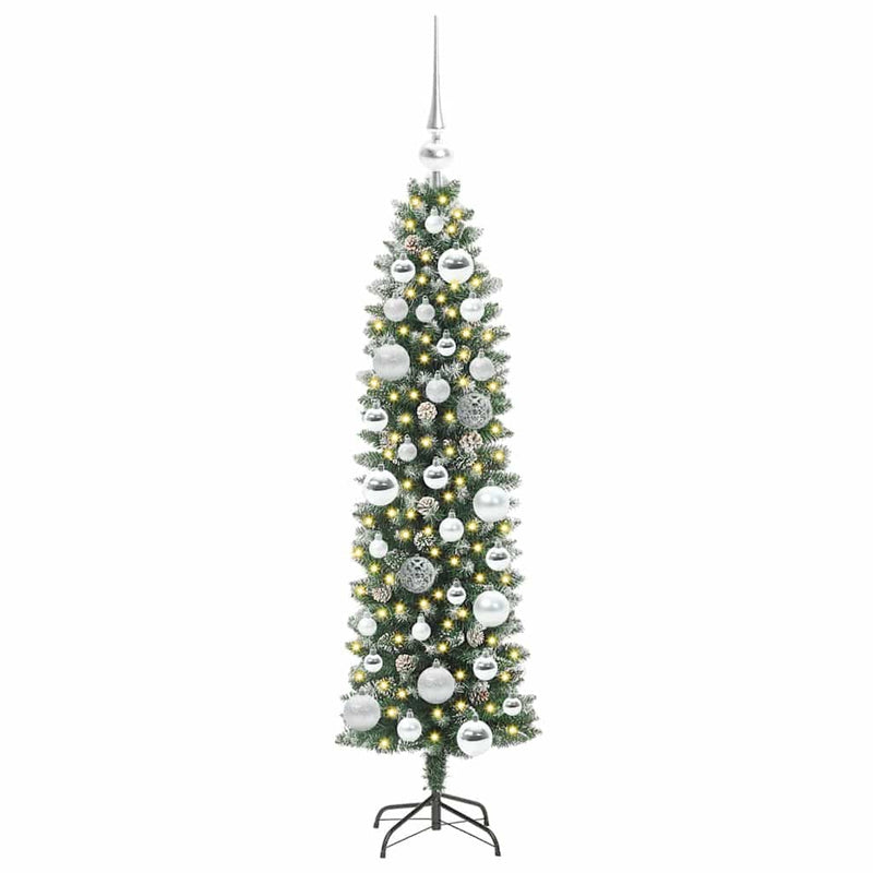 Afbeelding laden in galerijviewer, Vidaxl kunstmatige slanke kerstboom groen en wit 120 cm
