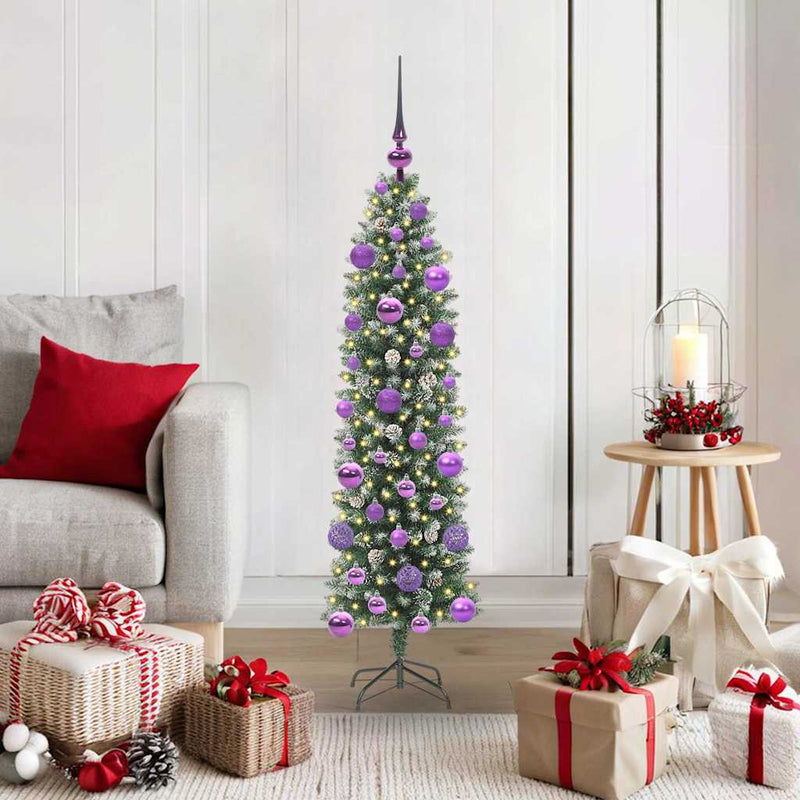 Afbeelding laden in galerijviewer, Vidaxl kunstmatige slanke kerstboom groen en wit 120 cm
