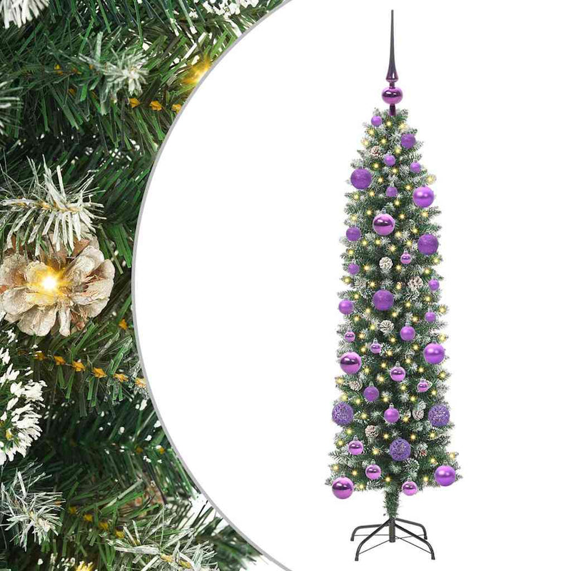 Afbeelding laden in galerijviewer, Vidaxl kunstmatige slanke kerstboom groen en wit 120 cm
