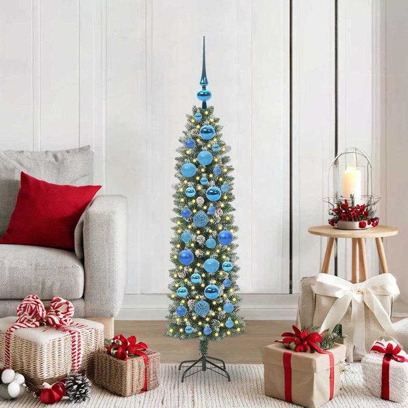 Afbeelding laden in galerijviewer, Vidaxl kunstmatige slanke kerstboom groen en wit 120 cm
