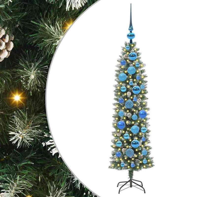 Afbeelding laden in galerijviewer, Vidaxl kunstmatige slanke kerstboom groen en wit 120 cm
