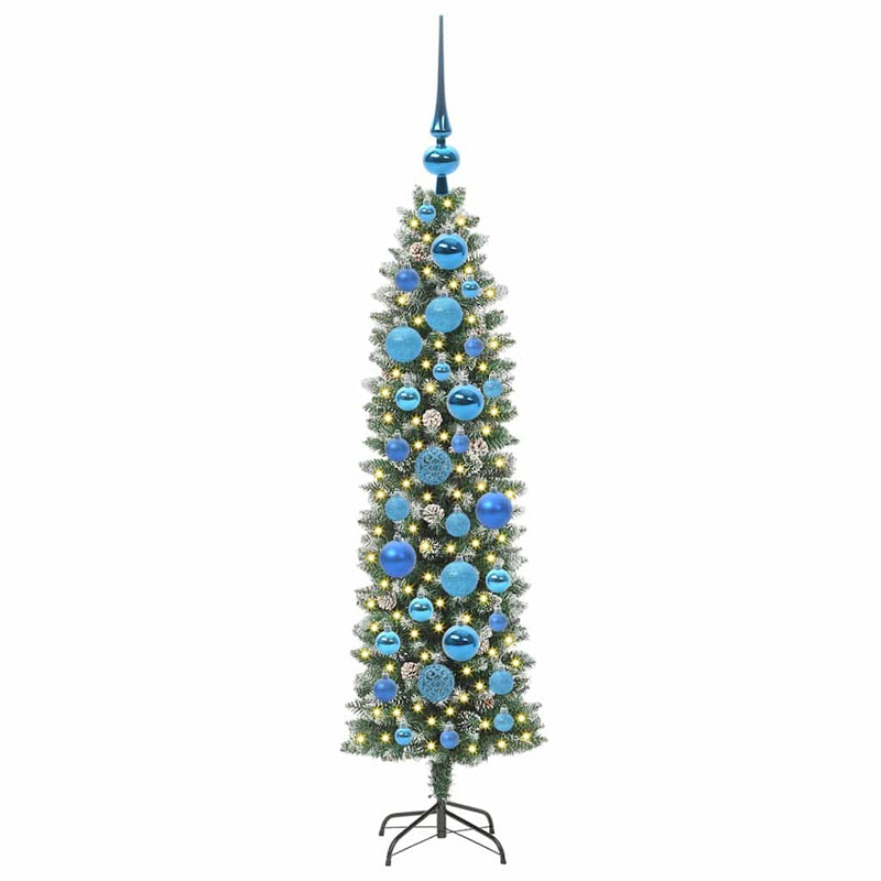 Afbeelding laden in galerijviewer, Vidaxl kunstmatige slanke kerstboom groen en wit 120 cm
