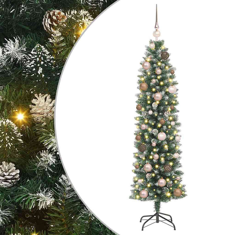 Afbeelding laden in galerijviewer, Vidaxl kunstmatige slanke kerstboom met 150 led groen en wit 150 cm
