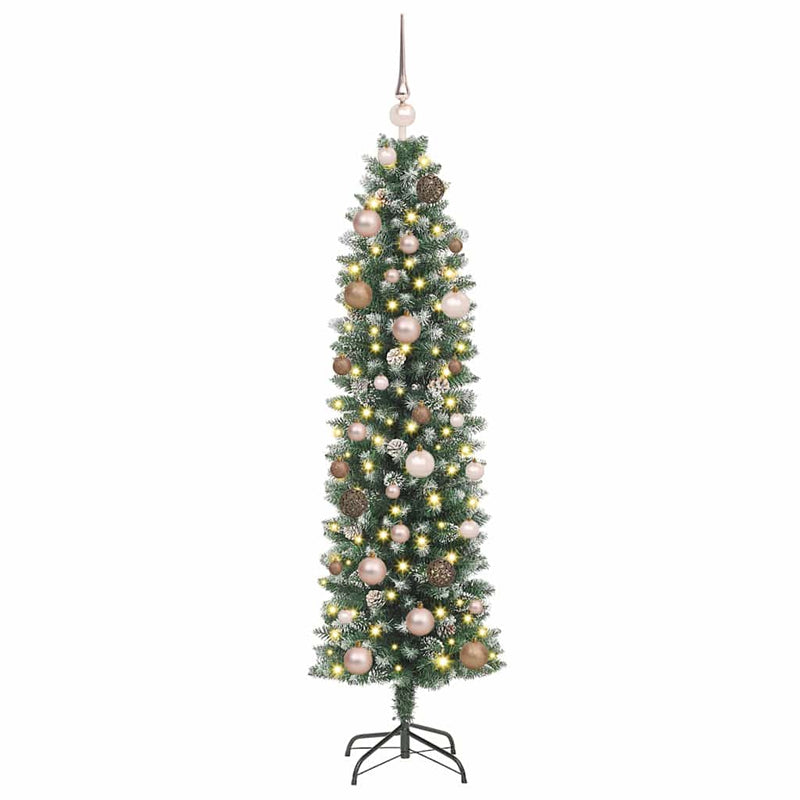 Afbeelding laden in galerijviewer, Vidaxl kunstmatige slanke kerstboom met 150 led groen en wit 150 cm
