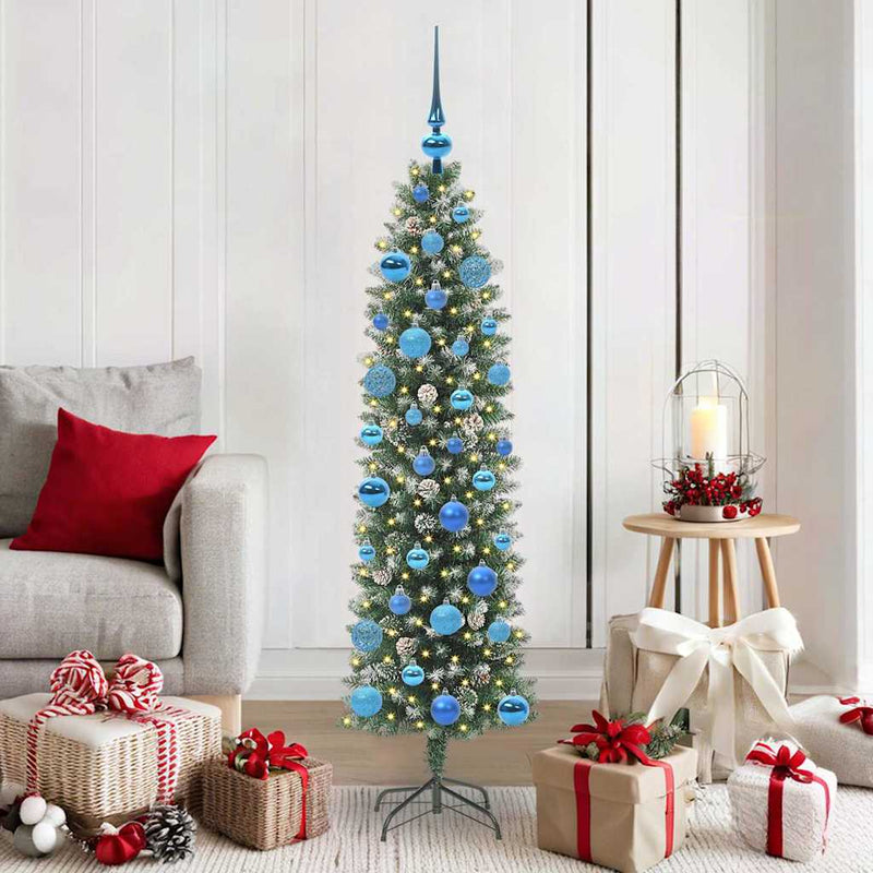 Afbeelding laden in galerijviewer, Vidaxl kunstmatige slanke kerstboom groen en wit 150 cm
