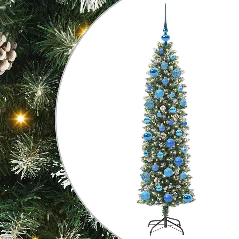 Afbeelding laden in galerijviewer, Vidaxl kunstmatige slanke kerstboom groen en wit 150 cm
