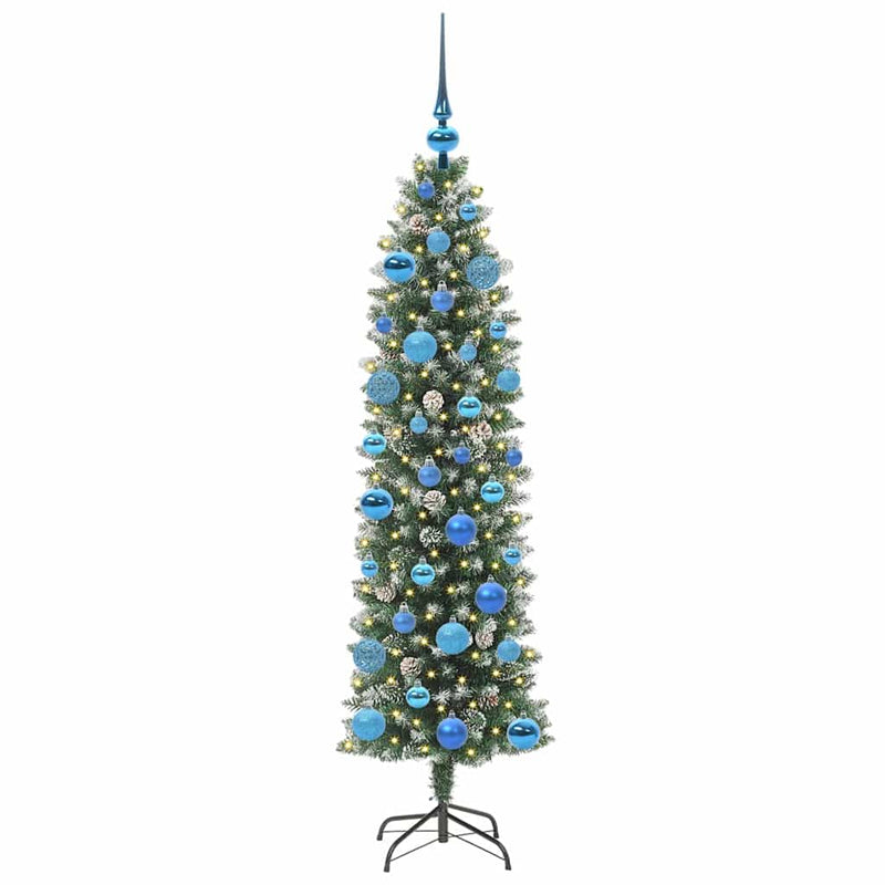 Afbeelding laden in galerijviewer, Vidaxl kunstmatige slanke kerstboom groen en wit 150 cm
