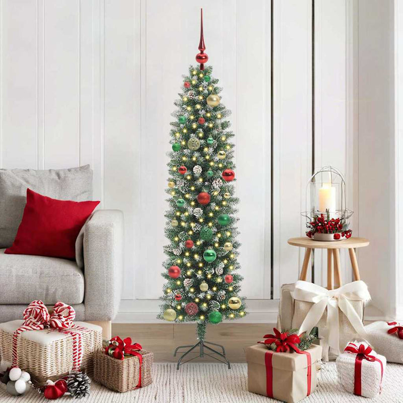 Afbeelding laden in galerijviewer, Vidaxl kunstmatige slanke kerstboom groen en wit 150 cm
