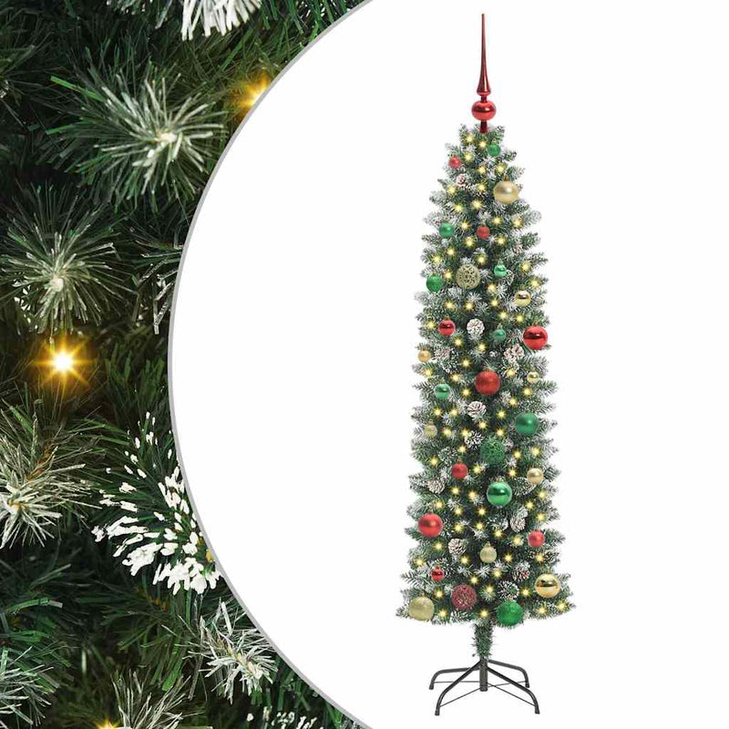Afbeelding laden in galerijviewer, Vidaxl kunstmatige slanke kerstboom groen en wit 150 cm
