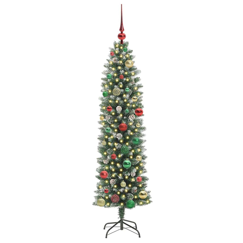 Afbeelding laden in galerijviewer, Vidaxl kunstmatige slanke kerstboom groen en wit 150 cm

