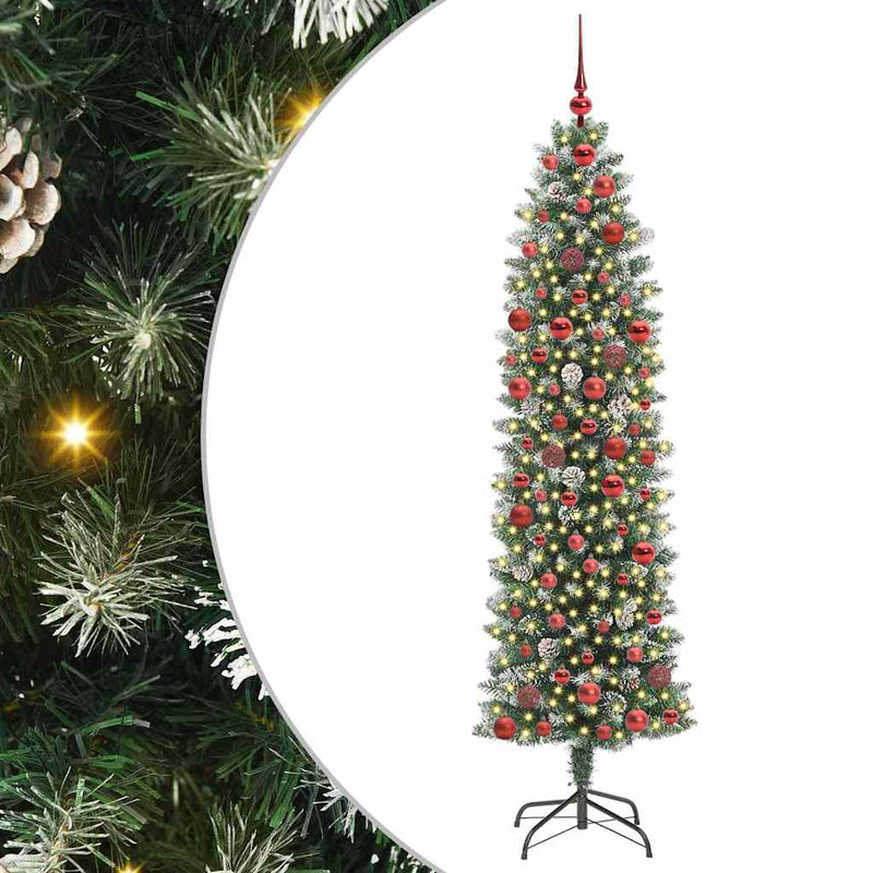 Afbeelding laden in galerijviewer, Vidaxl kunstmatige slanke kerstboom groen en wit 180 cm
