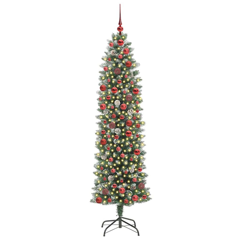 Afbeelding laden in galerijviewer, Vidaxl kunstmatige slanke kerstboom groen en wit 180 cm
