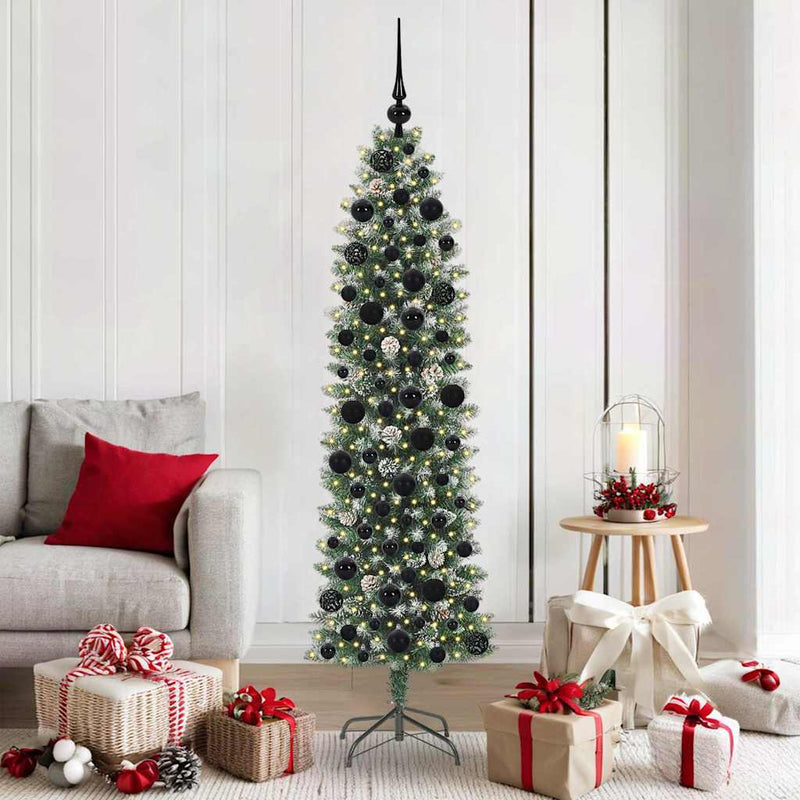 Afbeelding laden in galerijviewer, Vidaxl kunstmatige slanke kerstboom groen en wit 180 cm
