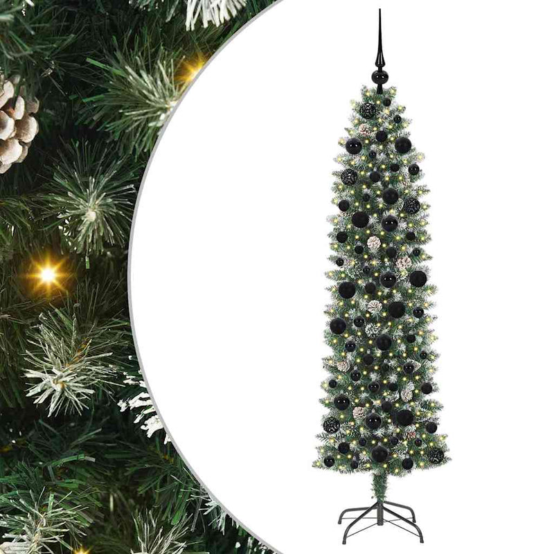 Afbeelding laden in galerijviewer, Vidaxl kunstmatige slanke kerstboom groen en wit 180 cm
