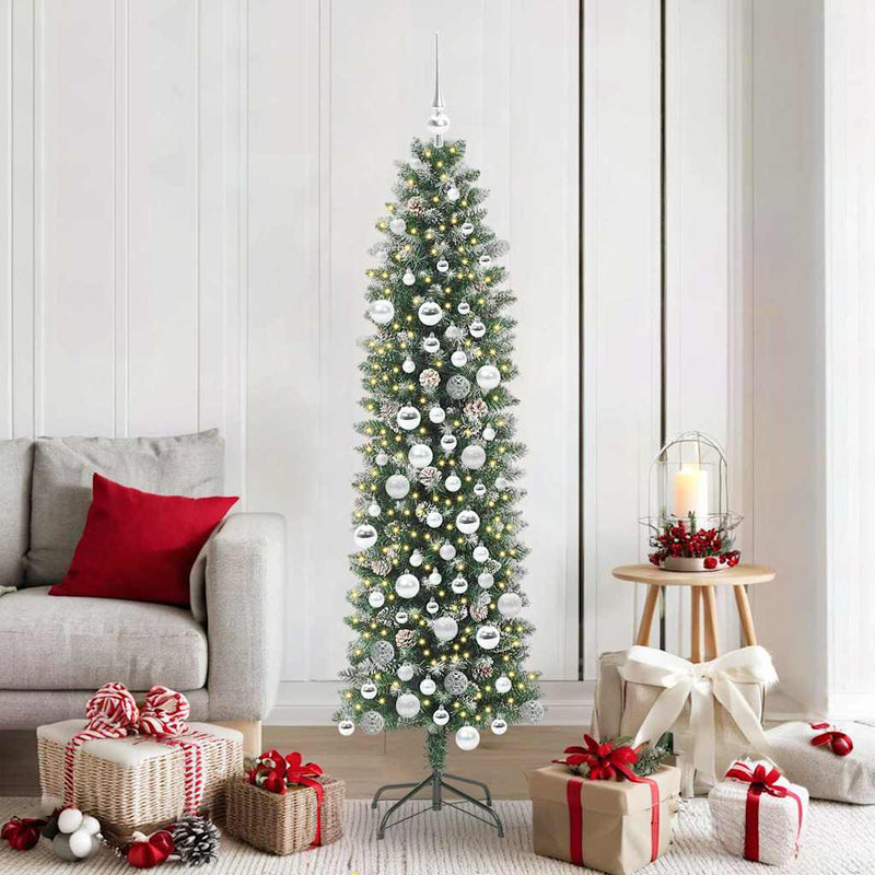 Afbeelding laden in galerijviewer, Vidaxl kunstmatige slanke kerstboom groen en wit 180 cm
