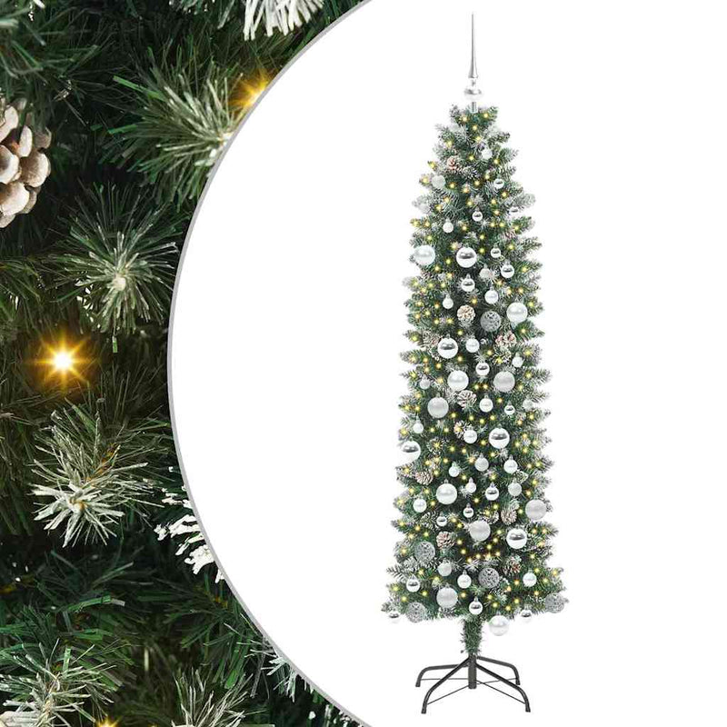 Afbeelding laden in galerijviewer, Vidaxl kunstmatige slanke kerstboom groen en wit 180 cm

